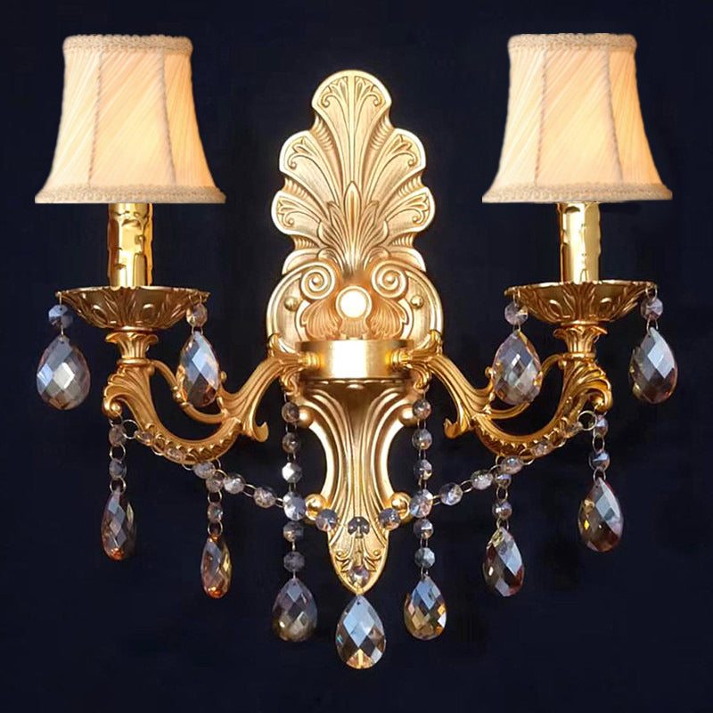 Traditional European Crystal Zinc Alloy Fabric Candle 1/2 Light Wall Sconce Lamp For Hallway