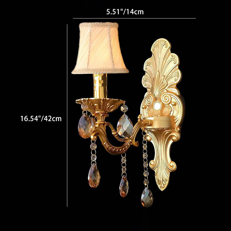 Traditional European Crystal Zinc Alloy Fabric Candle 1/2 Light Wall Sconce Lamp For Hallway