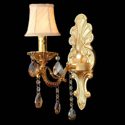 Traditional European Crystal Zinc Alloy Fabric Candle 1/2 Light Wall Sconce Lamp For Hallway