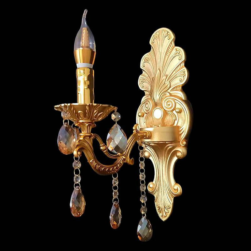 Traditional European Crystal Zinc Alloy Fabric Candle 1/2 Light Wall Sconce Lamp For Hallway