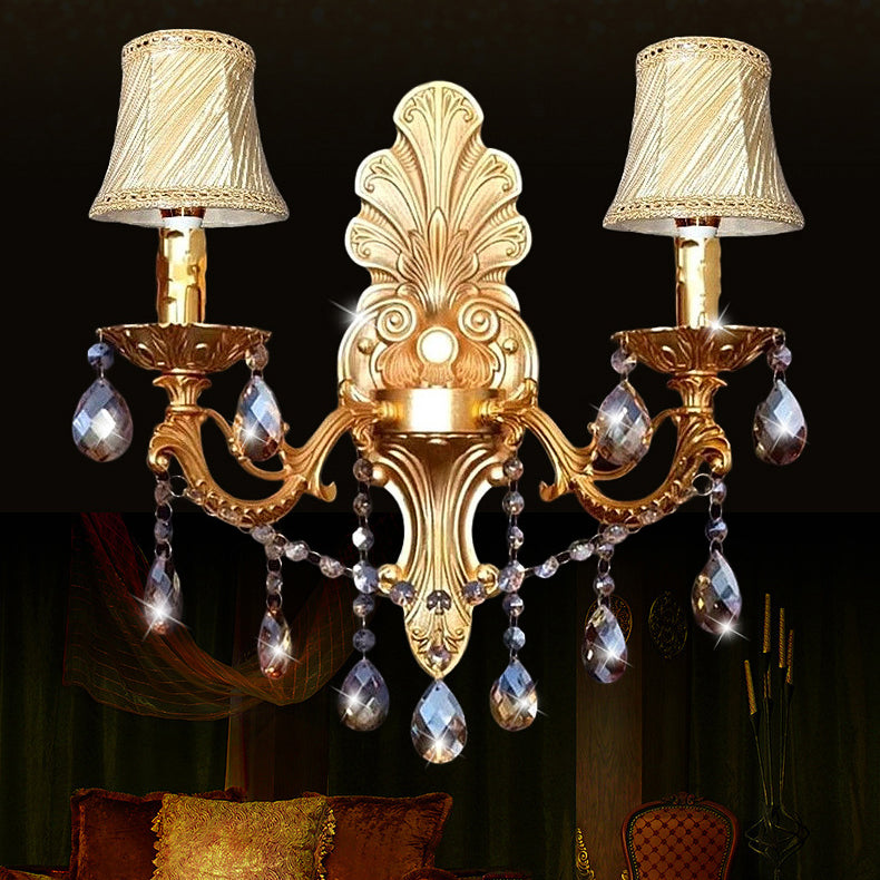 Traditional European Crystal Zinc Alloy Fabric Candle 1/2 Light Wall Sconce Lamp For Hallway