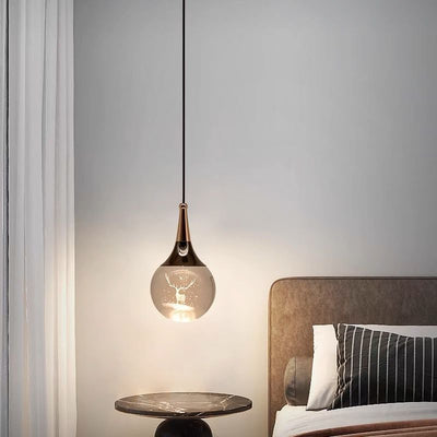 Contemporary Creative Aluminum Crystal Ball Deer Jellyfish Earth LED Pendant Light For Bedside