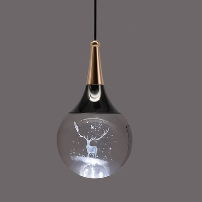 Contemporary Creative Aluminum Crystal Ball Deer Jellyfish Earth LED Pendant Light For Bedside