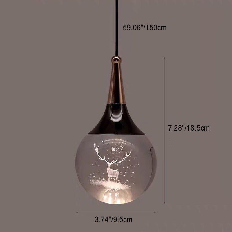 Contemporary Creative Aluminum Crystal Ball Deer Jellyfish Earth LED Pendant Light For Bedside