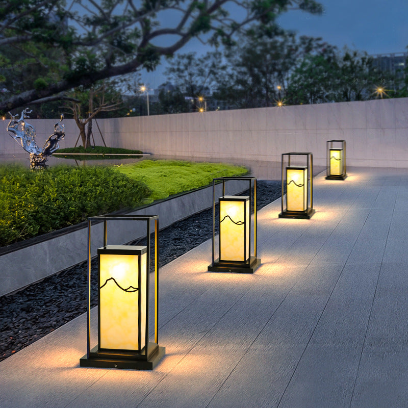 Traditional Chinese Solar Waterproof Stainless Steel Acrylic Cylinder Imitation Marble LED Landscape Lighting Outdoor Light For Garden