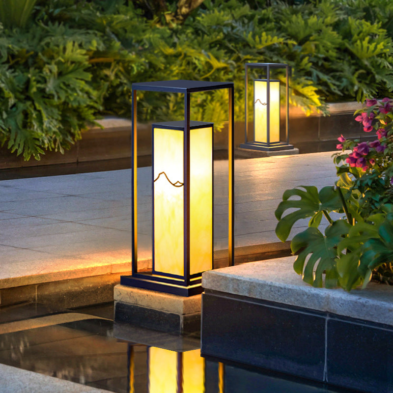 Traditional Chinese Solar Waterproof Stainless Steel Acrylic Cylinder Imitation Marble LED Landscape Lighting Outdoor Light For Garden