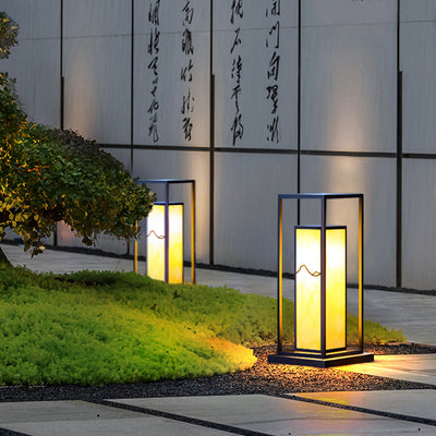 Traditional Chinese Solar Waterproof Stainless Steel Acrylic Cylinder Imitation Marble LED Landscape Lighting Outdoor Light For Garden