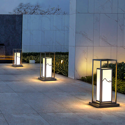 Traditional Chinese Solar Waterproof Stainless Steel Acrylic Cylinder Imitation Marble LED Landscape Lighting Outdoor Light For Garden