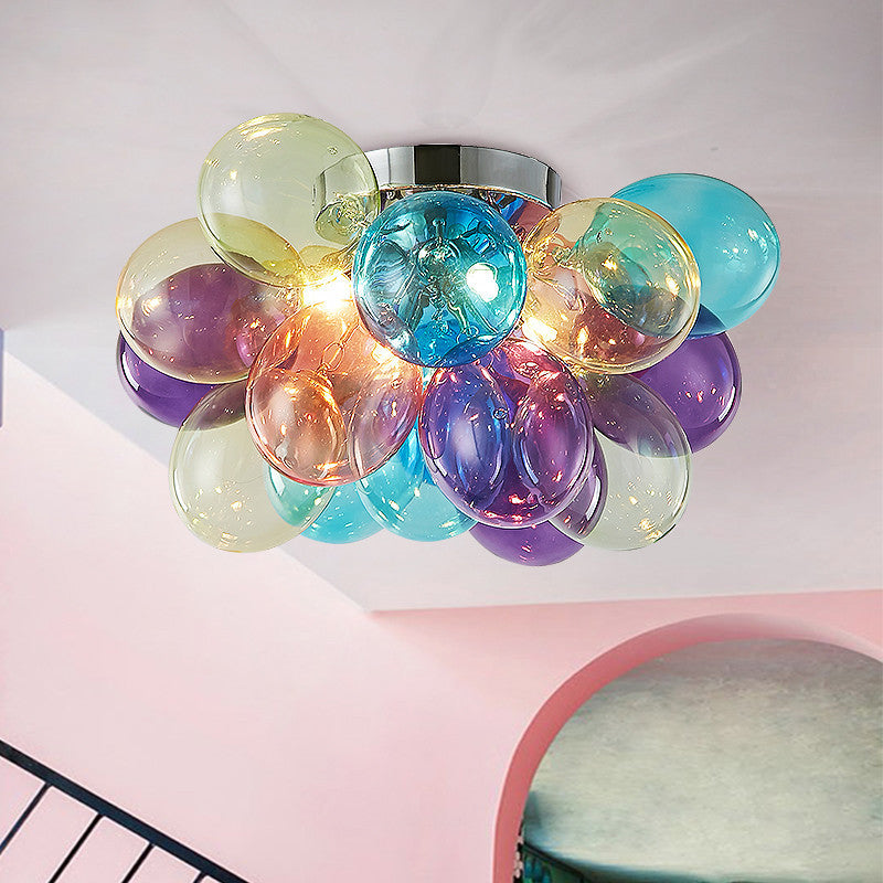 Zeitgenössische skandinavische Kinder Eisen Glas Bubble Balloon 3/4/6 Licht Semi-Flush Mount Deckenleuchte für Schlafzimmer 