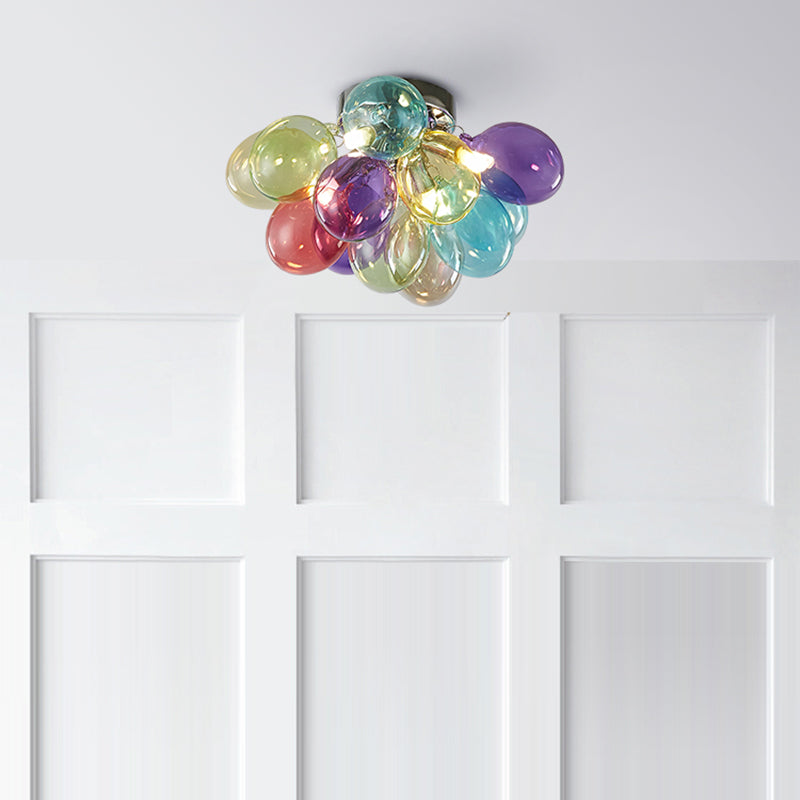 Zeitgenössische skandinavische Kinder Eisen Glas Bubble Balloon 3/4/6 Licht Semi-Flush Mount Deckenleuchte für Schlafzimmer 