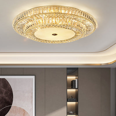 Modern Luxury Crystal Metal Round Multilayer 8/12/18/24 Light Flush Mount Ceiling Light For Living Room