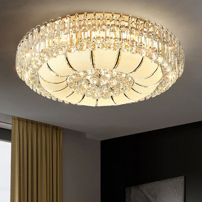 Modern Luxury Crystal Glass Metal Round Diamond 12/18/24/37 Light Flush Mount Ceiling Light For Living Room