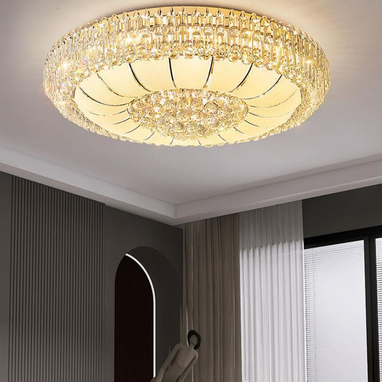 Modern Luxury Crystal Glass Metal Round Diamond 12/18/24/37 Light Flush Mount Ceiling Light For Living Room