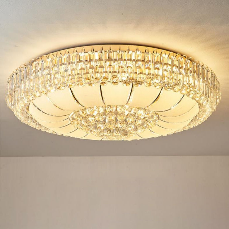 Modern Luxury Crystal Glass Metal Round Diamond 12/18/24/37 Light Flush Mount Ceiling Light For Living Room