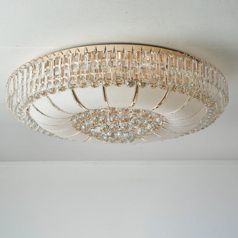 Modern Luxury Crystal Glass Metal Round Diamond 12/18/24/37 Light Flush Mount Ceiling Light For Living Room