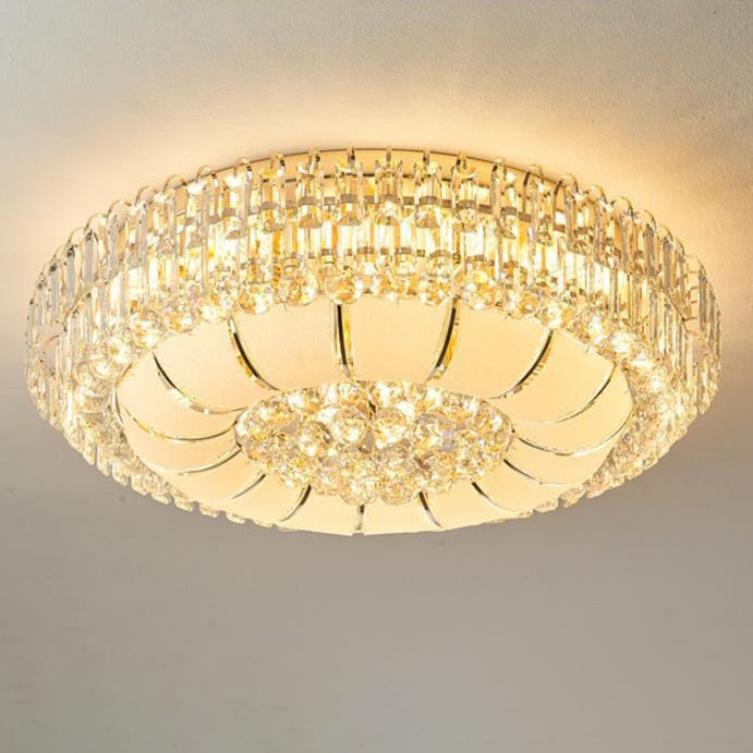 Modern Luxury Crystal Glass Metal Round Diamond 12/18/24/37 Light Flush Mount Ceiling Light For Living Room