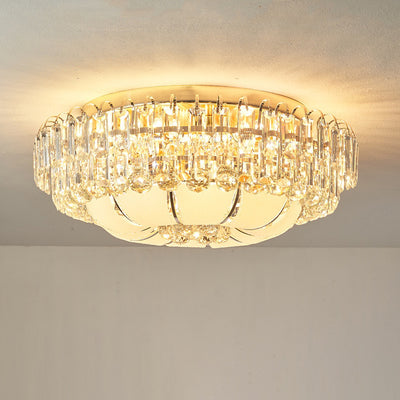 Modern Luxury Crystal Glass Metal Round Diamond 12/18/24/37 Light Flush Mount Ceiling Light For Living Room