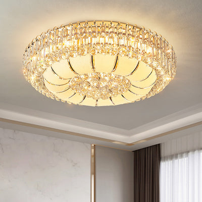 Modern Luxury Crystal Glass Metal Round Diamond 12/18/24/37 Light Flush Mount Ceiling Light For Living Room