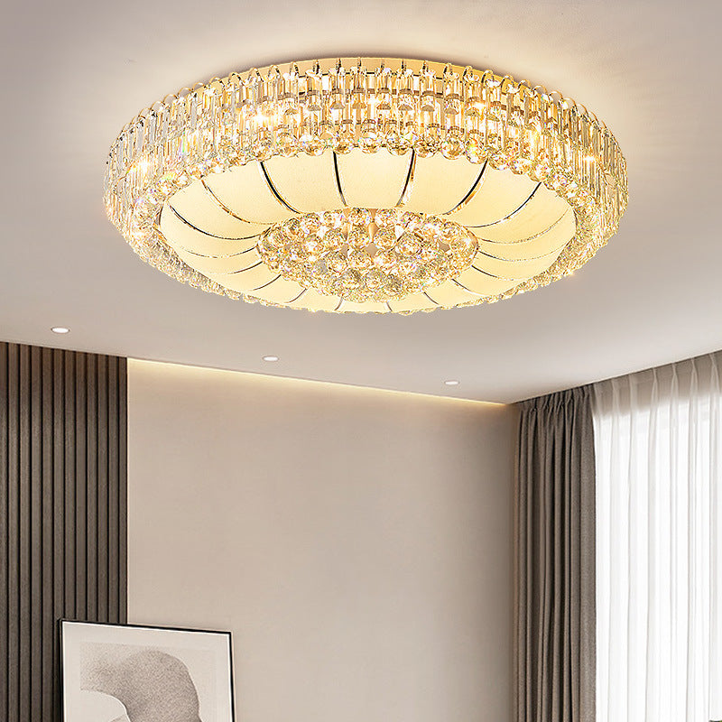 Modern Luxury Crystal Glass Metal Round Diamond 12/18/24/37 Light Flush Mount Ceiling Light For Living Room