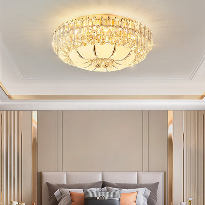 Modern Luxury Crystal Glass Metal Round Diamond 12/18/24/37 Light Flush Mount Ceiling Light For Living Room