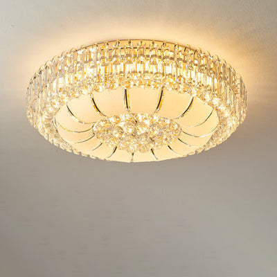 Modern Luxury Crystal Glass Metal Round Diamond 12/18/24/37 Light Flush Mount Ceiling Light For Living Room