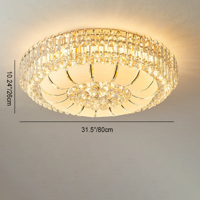 Modern Luxury Crystal Glass Metal Round Diamond 12/18/24/37 Light Flush Mount Ceiling Light For Living Room