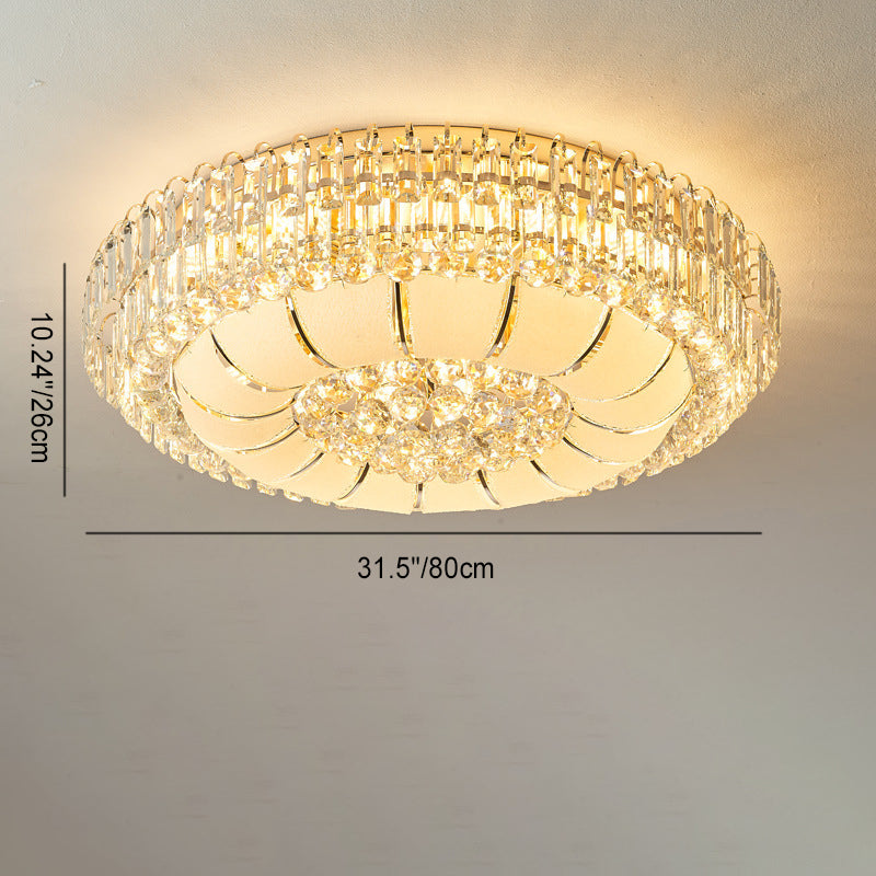 Modern Luxury Crystal Glass Metal Round Diamond 12/18/24/37 Light Flush Mount Ceiling Light For Living Room