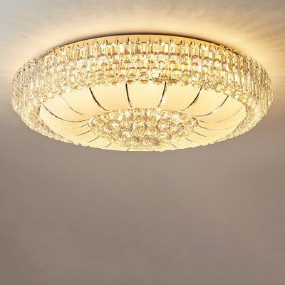 Modern Luxury Crystal Glass Metal Round Diamond 12/18/24/37 Light Flush Mount Ceiling Light For Living Room