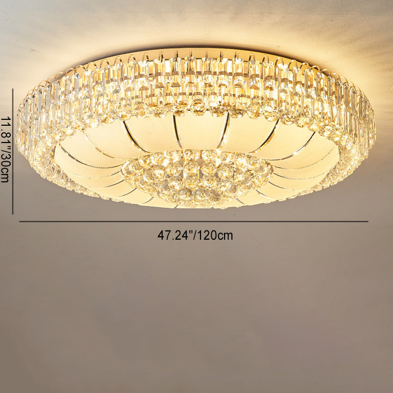 Modern Luxury Crystal Glass Metal Round Diamond 12/18/24/37 Light Flush Mount Ceiling Light For Living Room