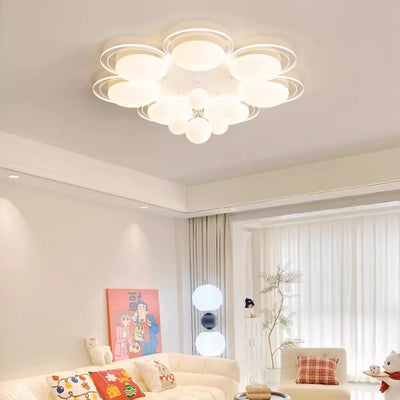 Contemporary Nordic Iron PE Round Ball LED Flush Mount Ceiling Light For Living Room