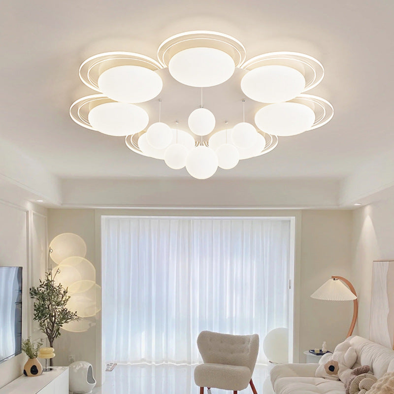 Contemporary Nordic Iron PE Round Ball LED Flush Mount Ceiling Light For Living Room