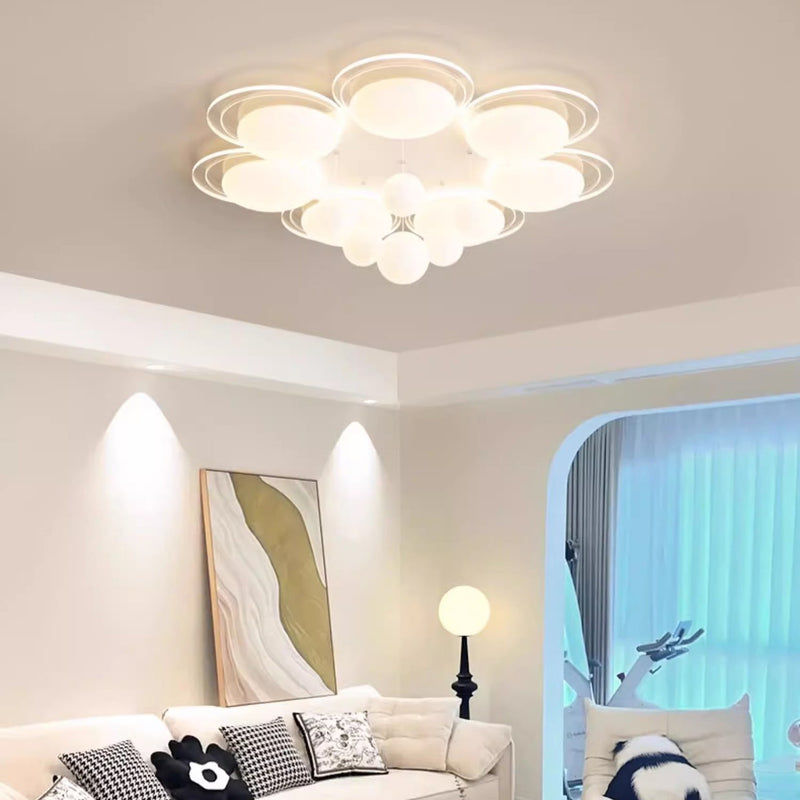 Contemporary Nordic Iron PE Round Ball LED Flush Mount Ceiling Light For Living Room