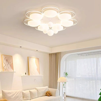 Contemporary Nordic Iron PE Round Ball LED Flush Mount Ceiling Light For Living Room