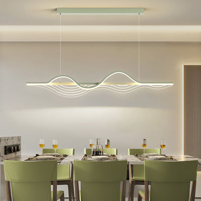 Contemporary Nordic Iron Acrylic Wave Strip LED Island Light Chandeliers For Dining Room