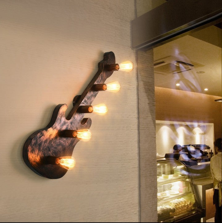 Contemporary Retro Iron Guitar 5-Light Wall Sconce Lamp For Dining Room