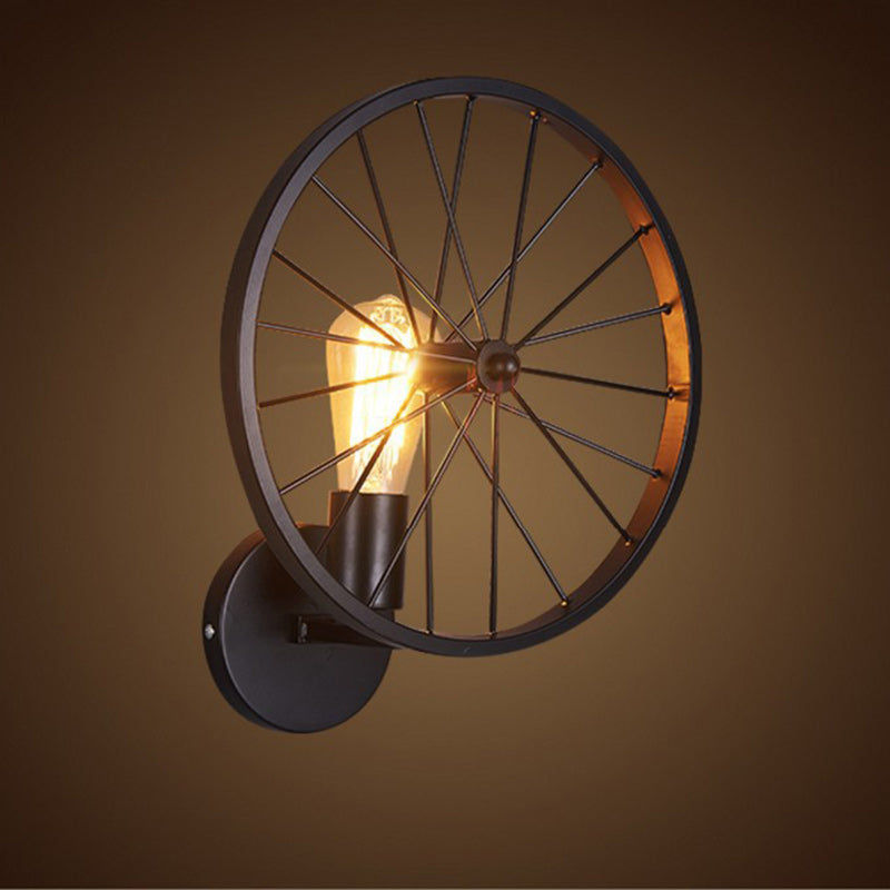 Contemporary Industrial Iron Round Wheel 1-Light Wall Sconce Lamp For Dining Room