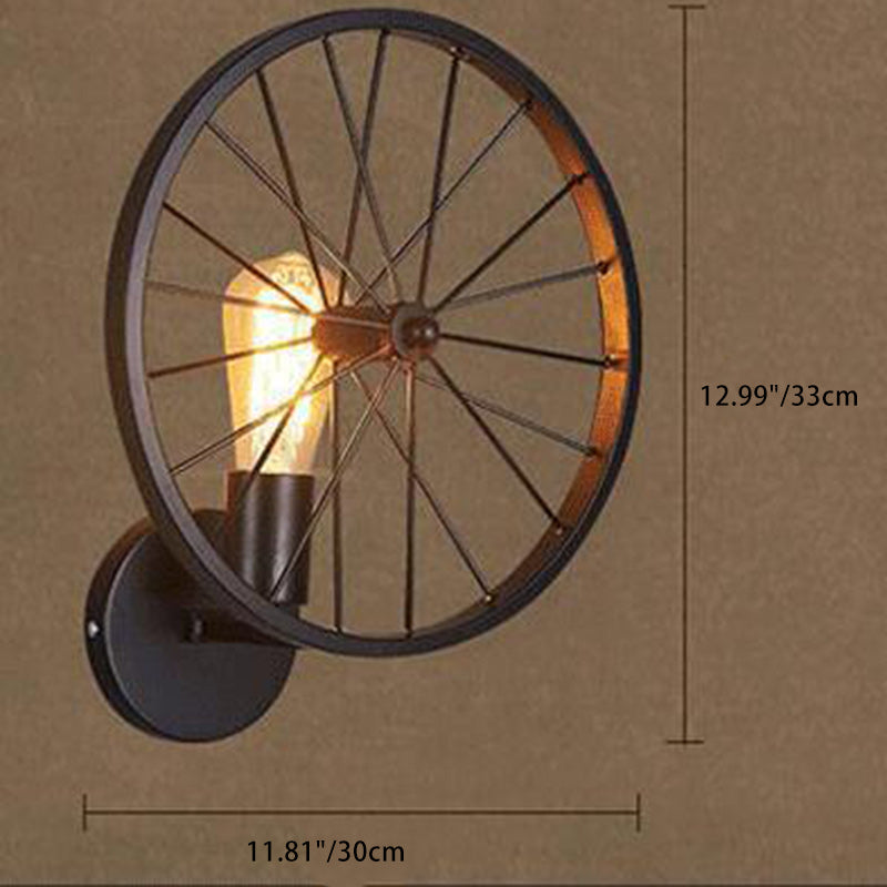 Contemporary Industrial Iron Round Wheel 1-Light Wall Sconce Lamp For Dining Room