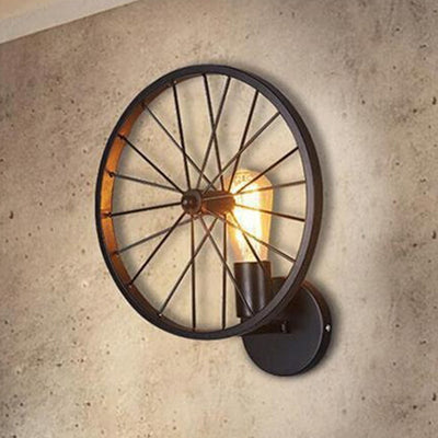 Contemporary Industrial Iron Round Wheel 1-Light Wall Sconce Lamp For Dining Room