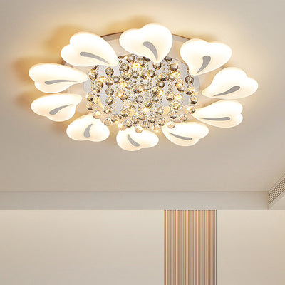 Contemporary Nordic Iron Acrylic Crystal Pendant Heart Flower LED Flush Mount Ceiling Light For Living Room