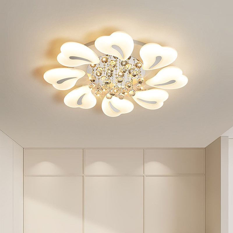 Contemporary Nordic Iron Acrylic Crystal Pendant Heart Flower LED Flush Mount Ceiling Light For Living Room