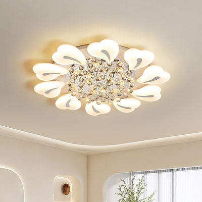 Contemporary Nordic Iron Acrylic Crystal Pendant Heart Flower LED Flush Mount Ceiling Light For Living Room