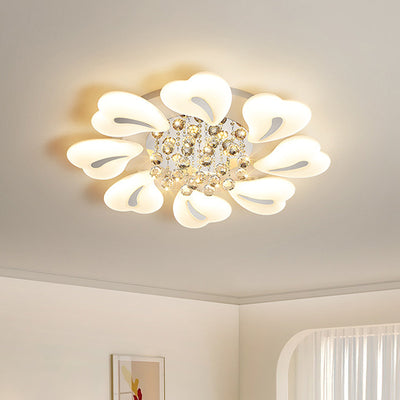 Contemporary Nordic Iron Acrylic Crystal Pendant Heart Flower LED Flush Mount Ceiling Light For Living Room