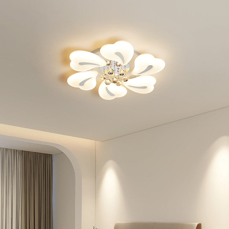 Contemporary Nordic Iron Acrylic Crystal Pendant Heart Flower LED Flush Mount Ceiling Light For Living Room