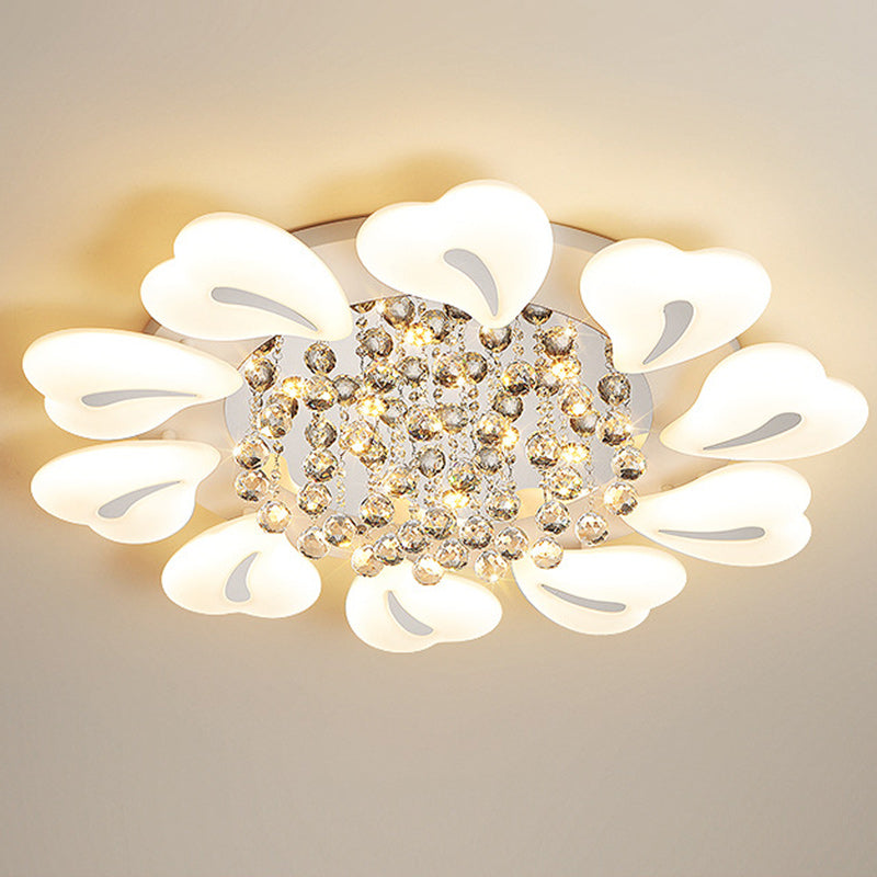 Contemporary Nordic Iron Acrylic Crystal Pendant Heart Flower LED Flush Mount Ceiling Light For Living Room