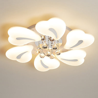 Contemporary Nordic Iron Acrylic Crystal Pendant Heart Flower LED Flush Mount Ceiling Light For Living Room