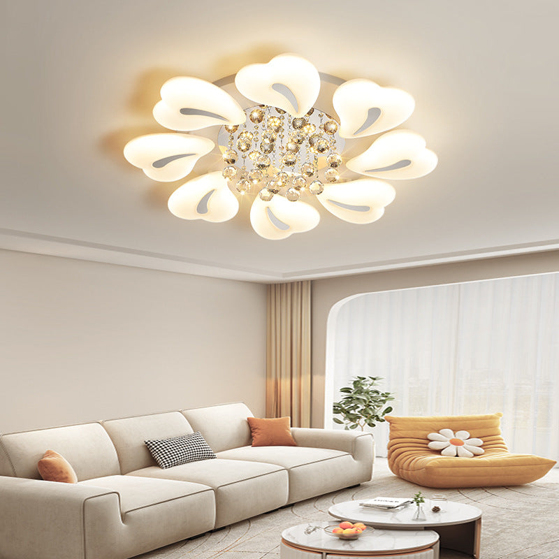 Contemporary Nordic Iron Acrylic Crystal Pendant Heart Flower LED Flush Mount Ceiling Light For Living Room