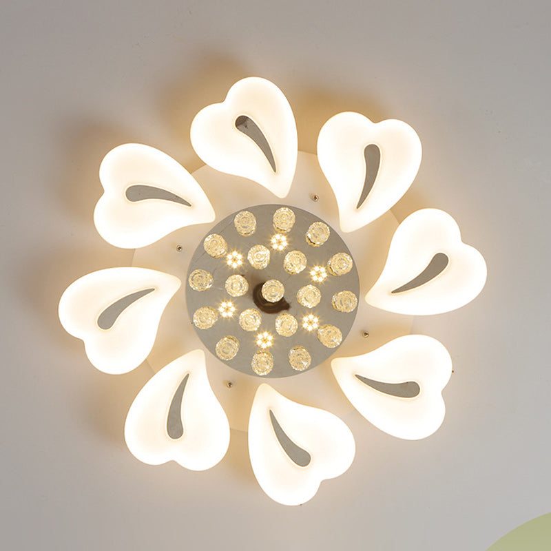 Contemporary Nordic Iron Acrylic Crystal Pendant Heart Flower LED Flush Mount Ceiling Light For Living Room