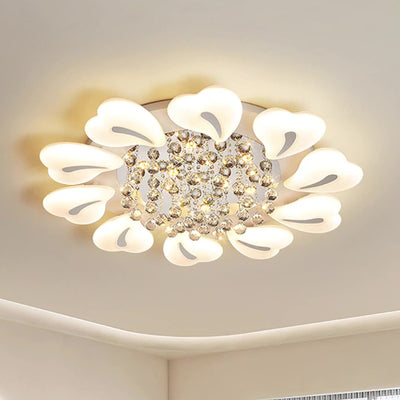 Contemporary Nordic Iron Acrylic Crystal Pendant Heart Flower LED Flush Mount Ceiling Light For Living Room