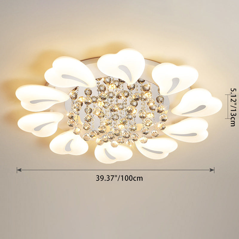 Contemporary Nordic Iron Acrylic Crystal Pendant Heart Flower LED Flush Mount Ceiling Light For Living Room