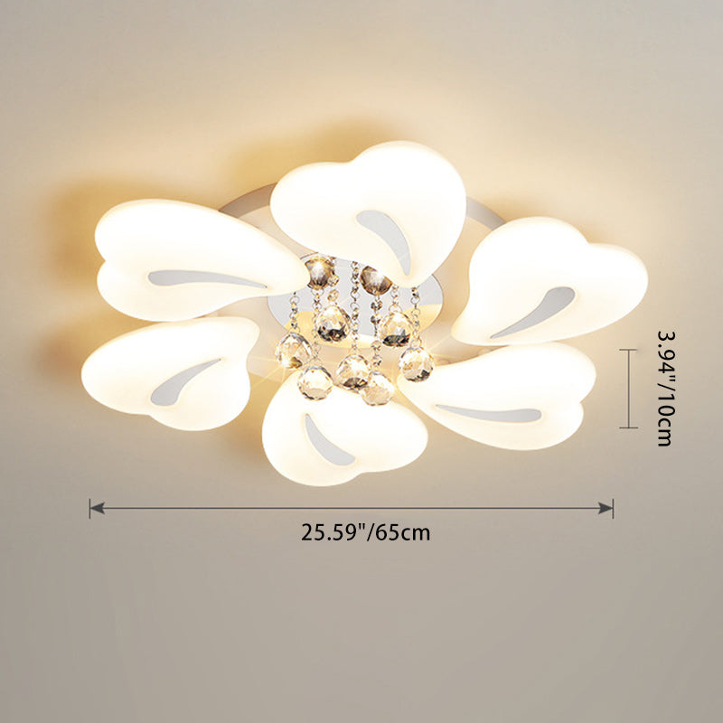 Contemporary Nordic Iron Acrylic Crystal Pendant Heart Flower LED Flush Mount Ceiling Light For Living Room